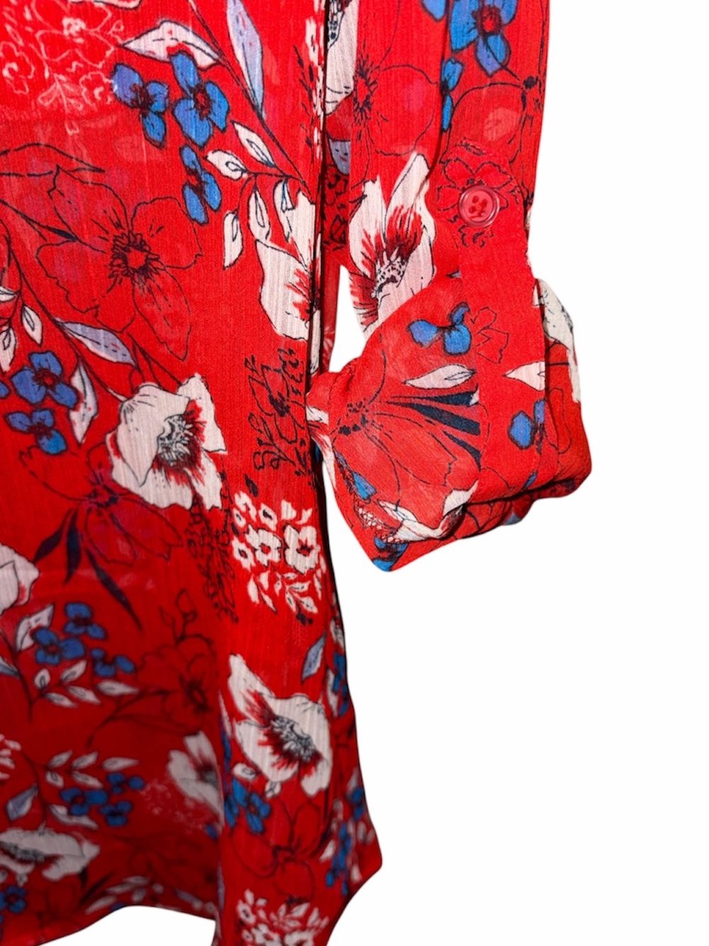 Kut from the Kloth Chiffon Floral V-Neck Blouse L Red - Picture 9 of 10